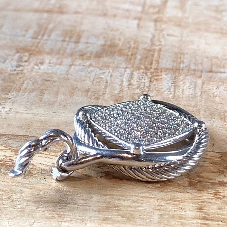 David Yurman Sterling Silver Crossover Pendant Necklace with Diamonds