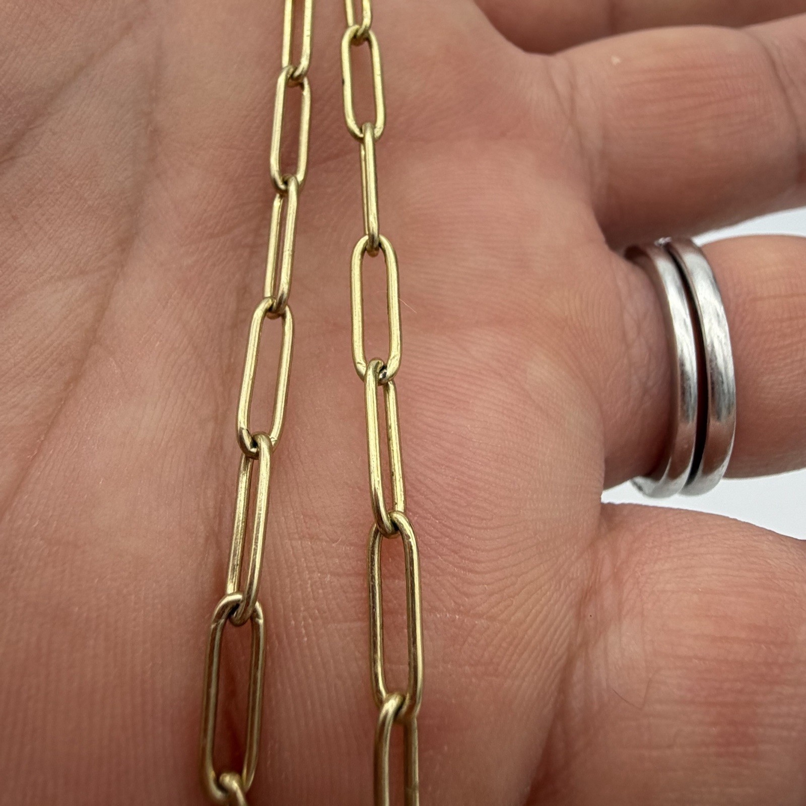 Vtg Sterling Over Gold Pave Diamond Heart Necklace Paper Clip Chain