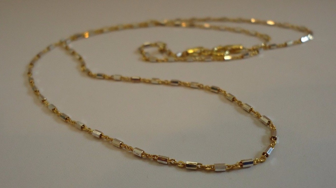 18K YELLOW GOLD OVER 925 STERLING SILVER LADIES DESIGNER TWO TONE CHAIN /18”