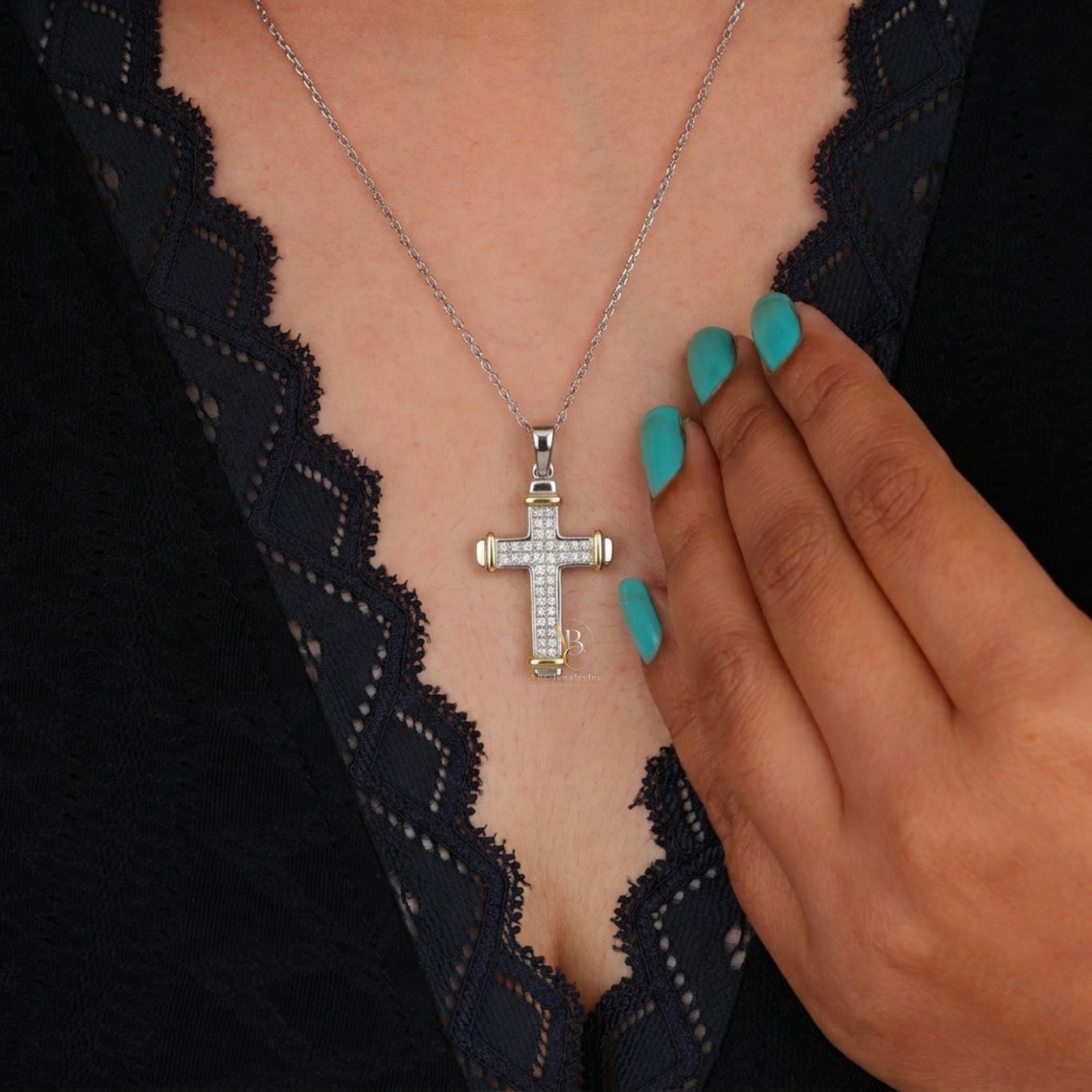 2.25 TCW Princess Cut Lab Grown Diamond 14K White Gold Gothic Cross Fine Pendant