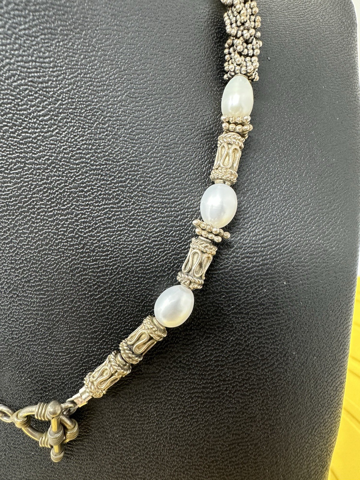 Sterling Silver Natural Pearls Choker Necklace & Bracelet Set Chic 72g 16in 6in