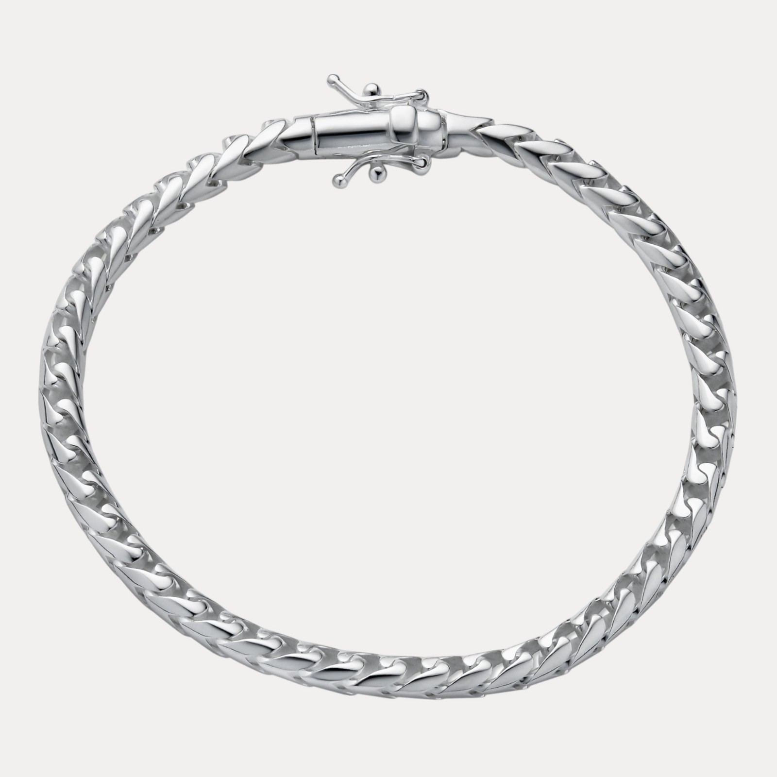 5mm Rounded Franco Link Bracelet – Real Solid 925 Sterling Silver MADE IN ITALY