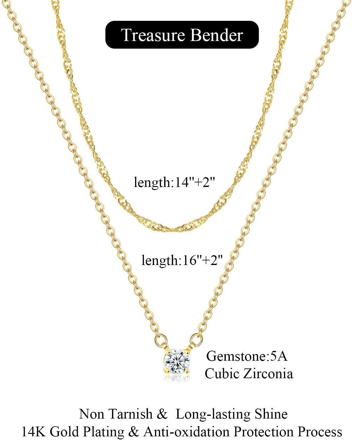 Dainty Gold Necklace for Women Non Tarnish Layered 14K Diamond Pendant Charm Gol