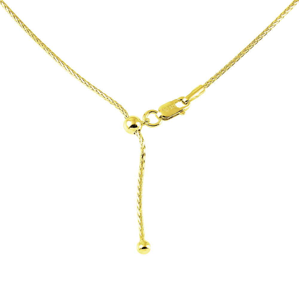 925 Sterling Silver Franco Chain Necklace Adjustable Up to 24 Inch Gold Plated
