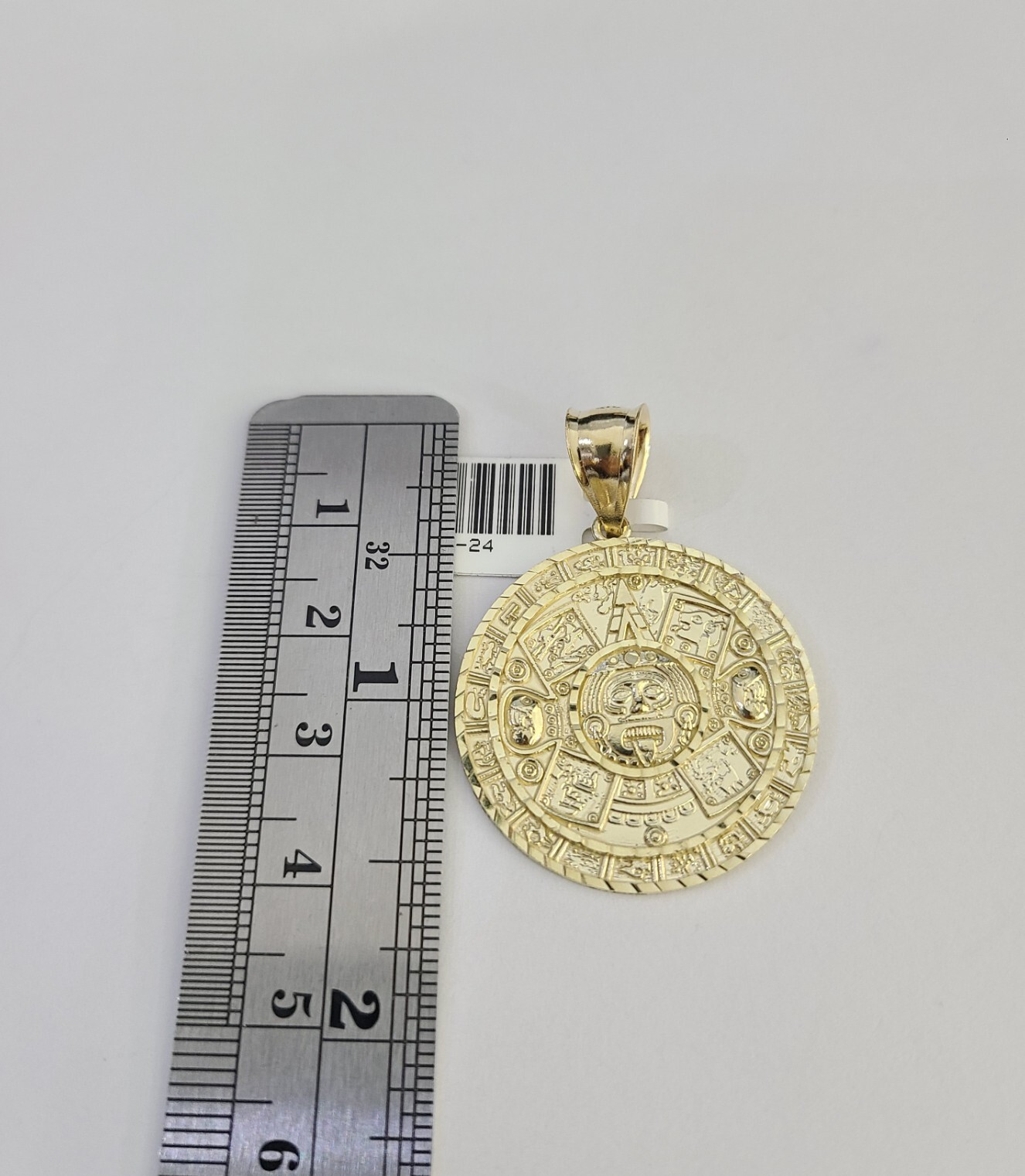 SOLID Real 10kt Mayan Calendar Charm Pendant Aztec Round Yellow Gold