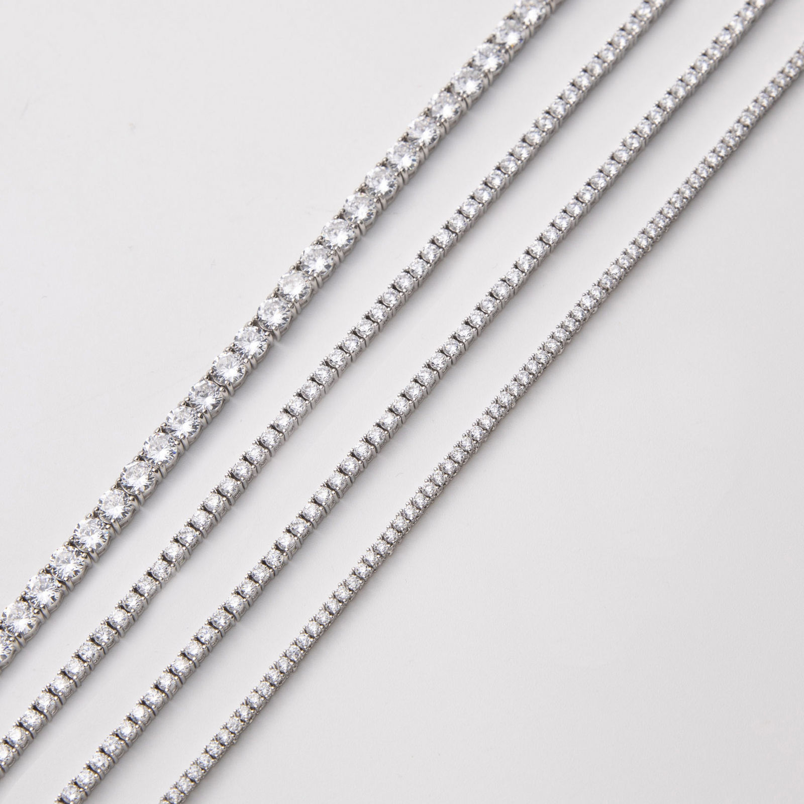 Round-Cut Shiny Tennis Chain Necklace Sterling Silver 925 All Sizes