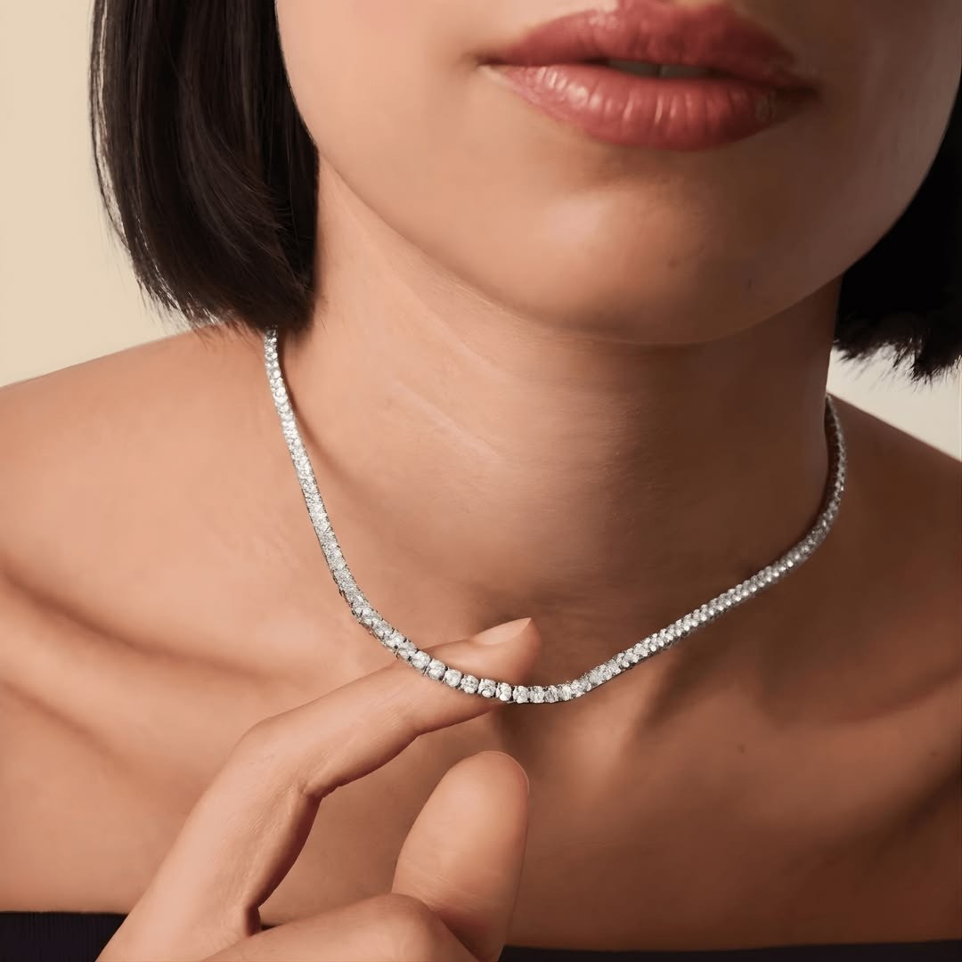 18Ct Round Cut Created Diamond Tennis Necklace 14K White Gold Plated 18″ Inch