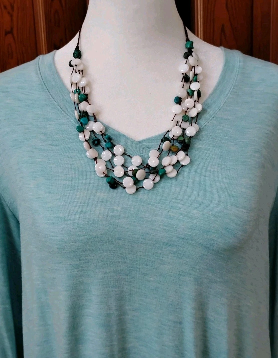 Jay King Mine Finds Mother of Pearl Turquoise Knotted Cord Layered Necklace