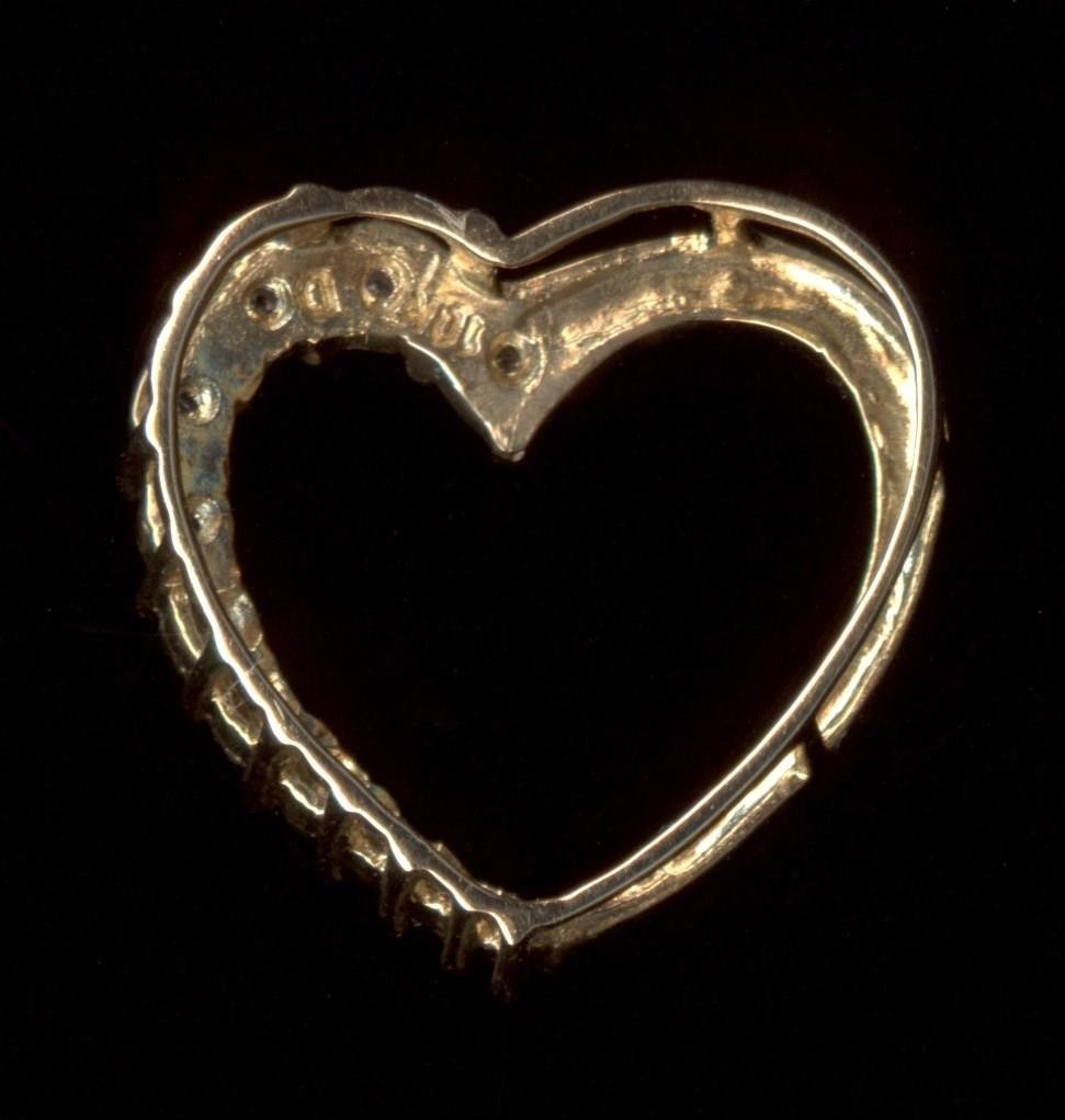New 10K 16mm Fine Solid Yellow Gold Natural Diamond Row Heart Pendant PC