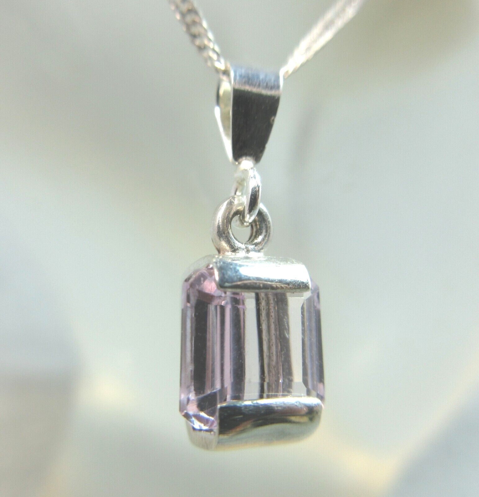 KUNZITE – Genuine Untreated Pink Princess-cut .925 Sterling Silver Necklace