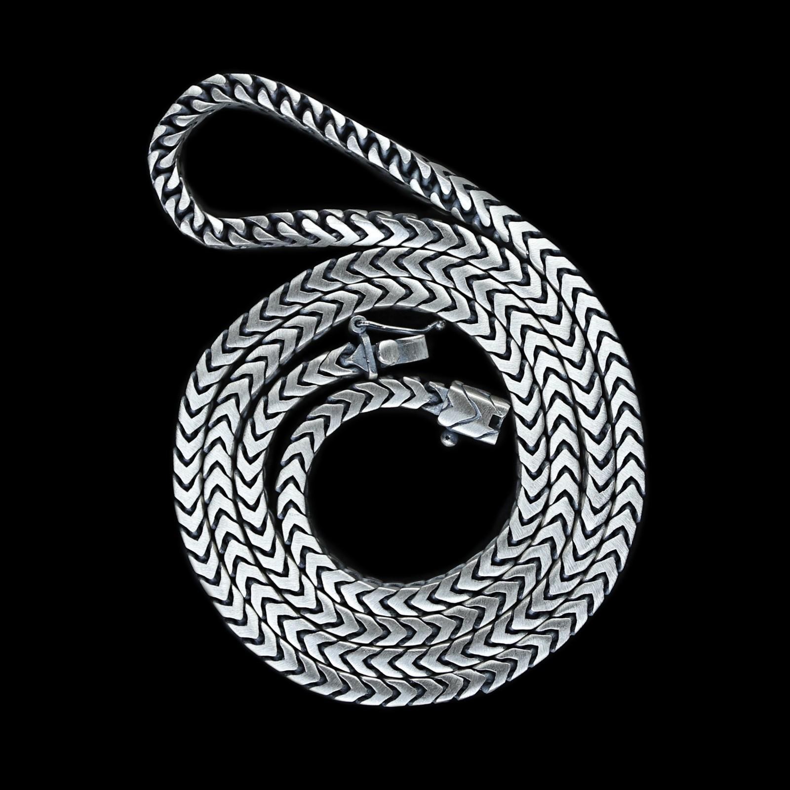 Men 925 Silver Franco Chain Necklace, Men Perfect Foxtail Chain