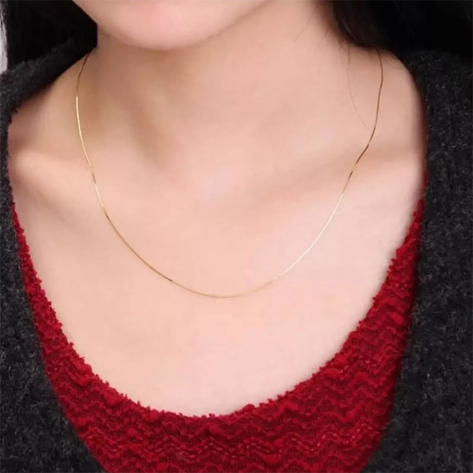18K Yellow Gold Chain Women 0.8mm Snake Necklace 2.5g/17.7inch