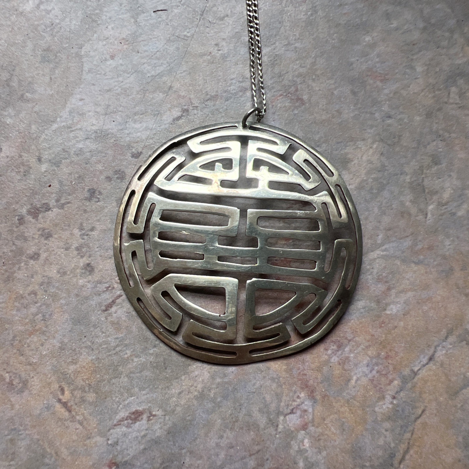 Korea Sterling Silver Symbol Medallion Pendant With Chain
