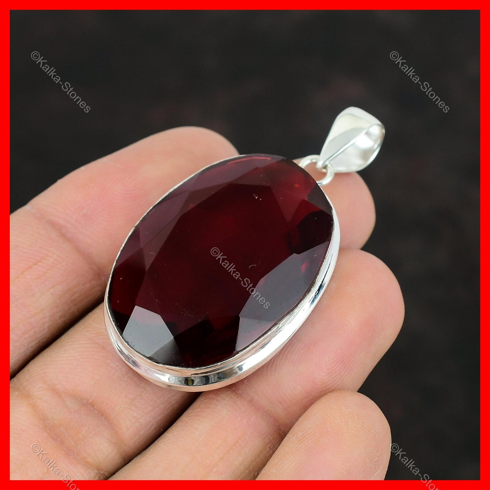 Black Friday Sale Oval Natural Mozambique Garnet Wife Pendant Jewelry 925 Silver