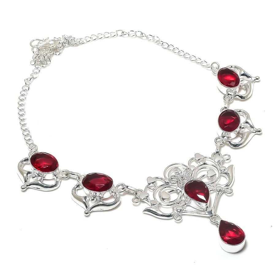 Red Garnet Gemstone Handmade 925 Sterling Silver Jewelry Necklace Size 18″