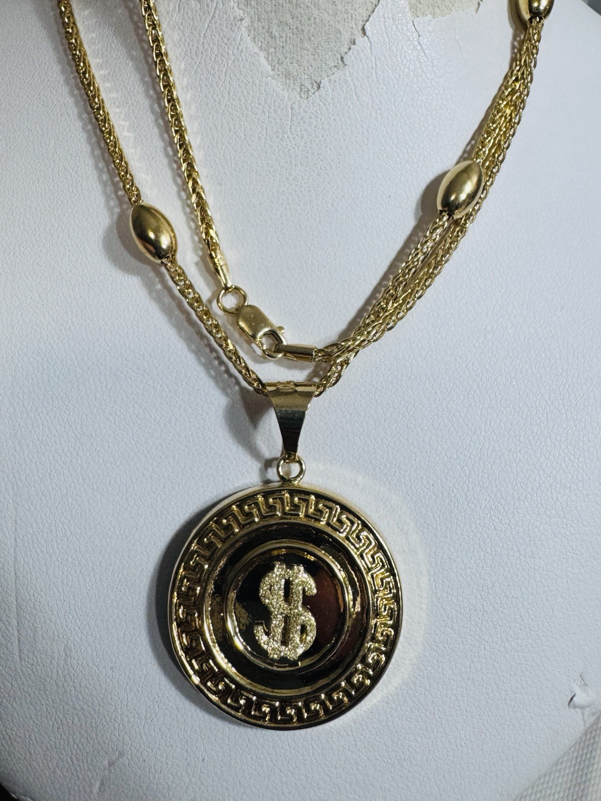 18K 750 Gold Oval Chain Dollar $ SET Necklace 17.6”/18” Long 9.6g 2.2mm WOMENS