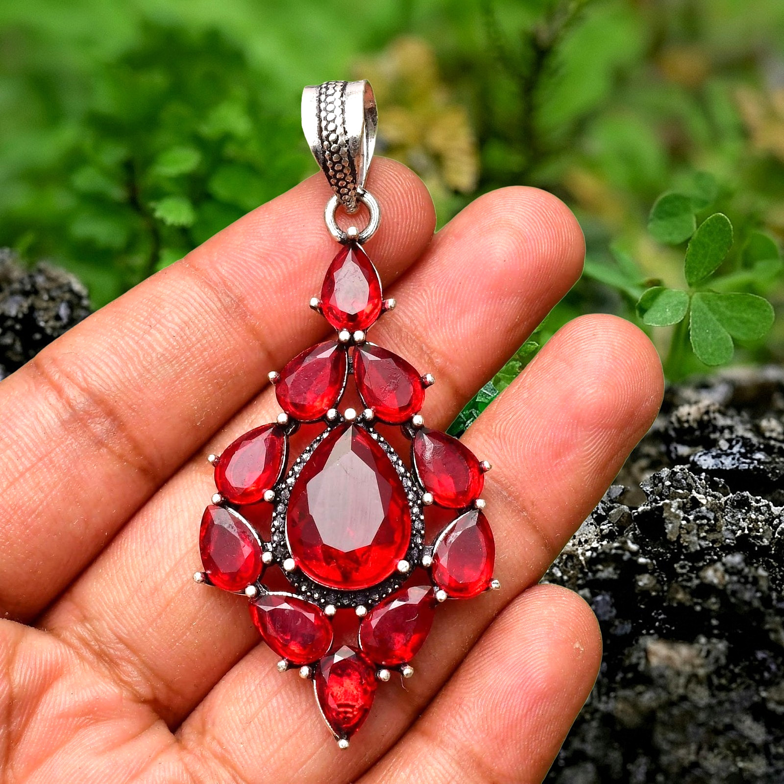 Red Garnet Silver Pendant 925 Sterling Silver Handmade Pendant Silver Pendant