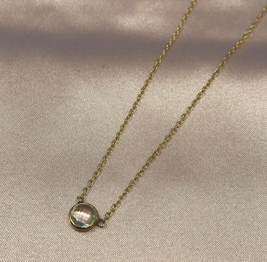 14k Solid Gold Cable Chain, White Topaz, Adjustable lengths 16 / 17 / 18 inches