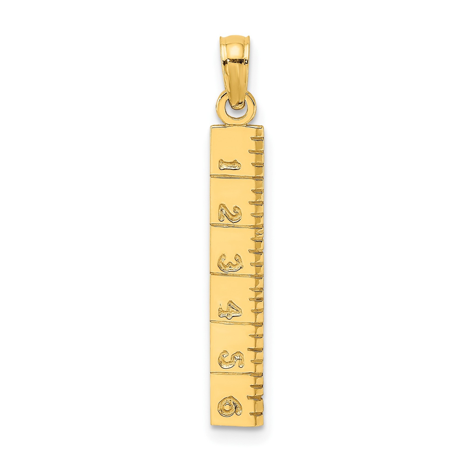 14k Yellow Gold Ruler Pendant Necklace Inch Markings Symbolic Charm Unisex