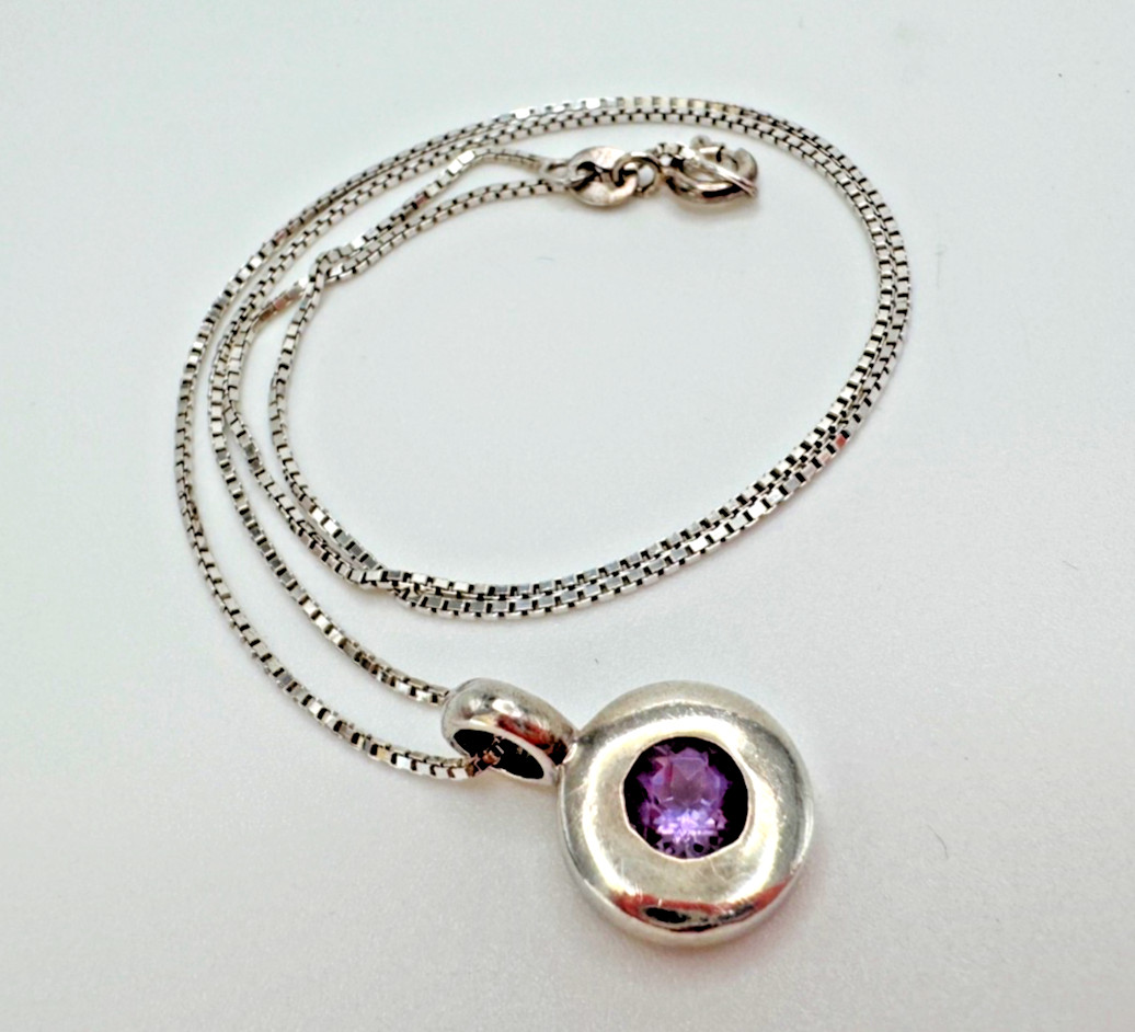 Sterling Necklace Amethyst Pendant 925 Silver February Birthstone Y2K 90s Modern