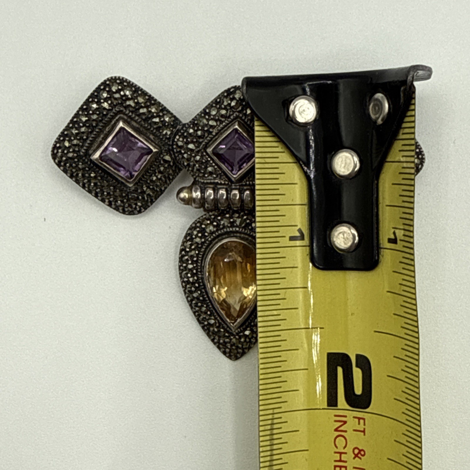 JUDITH JACK 925 Sterling Silver Vintage Amethyst Citrine Marcasite Gem Pendant