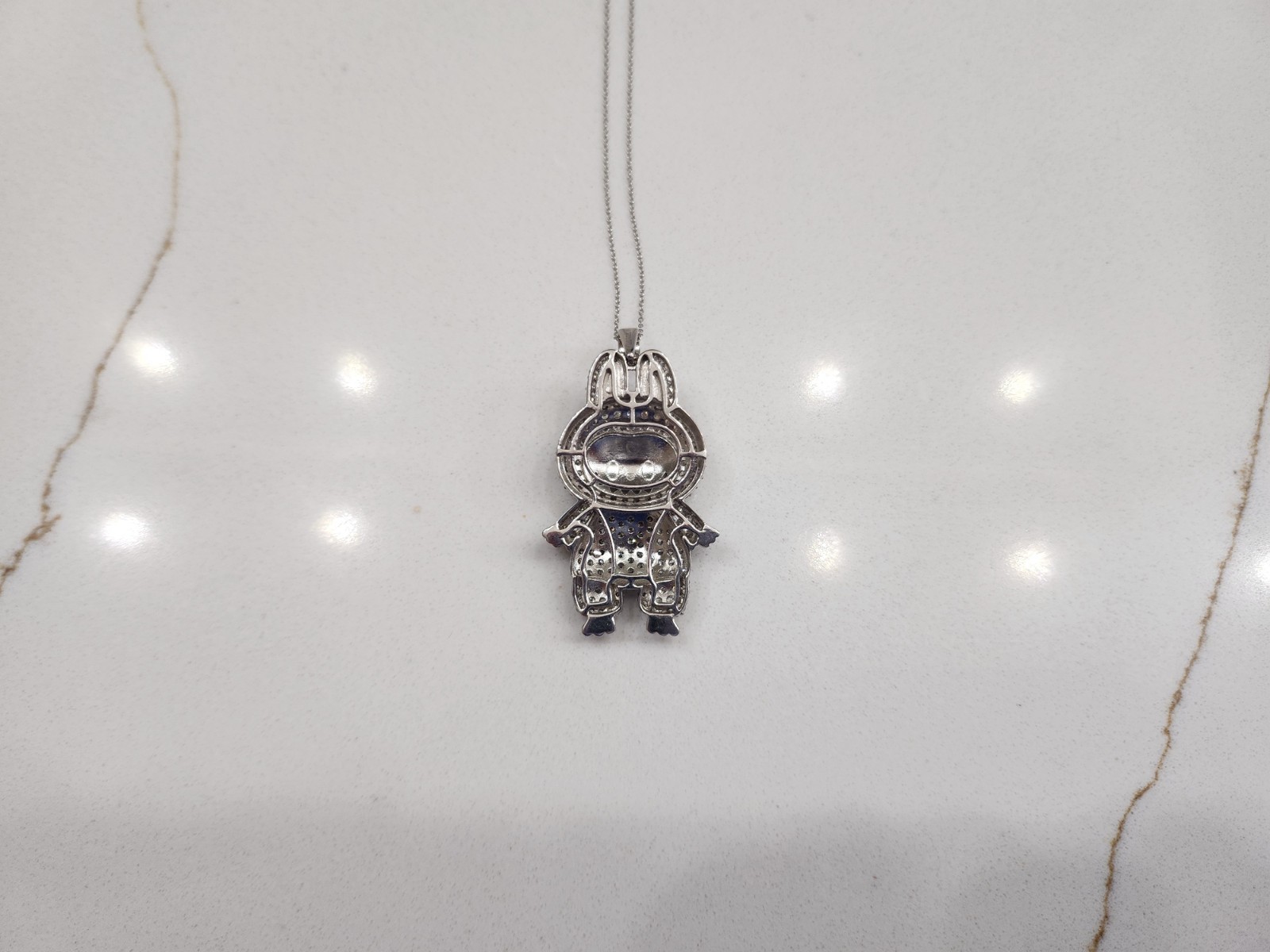 2.5 CT Lab Diamond Necklace with Labubu Doll Pendant 925 Sterling Silver & Pink