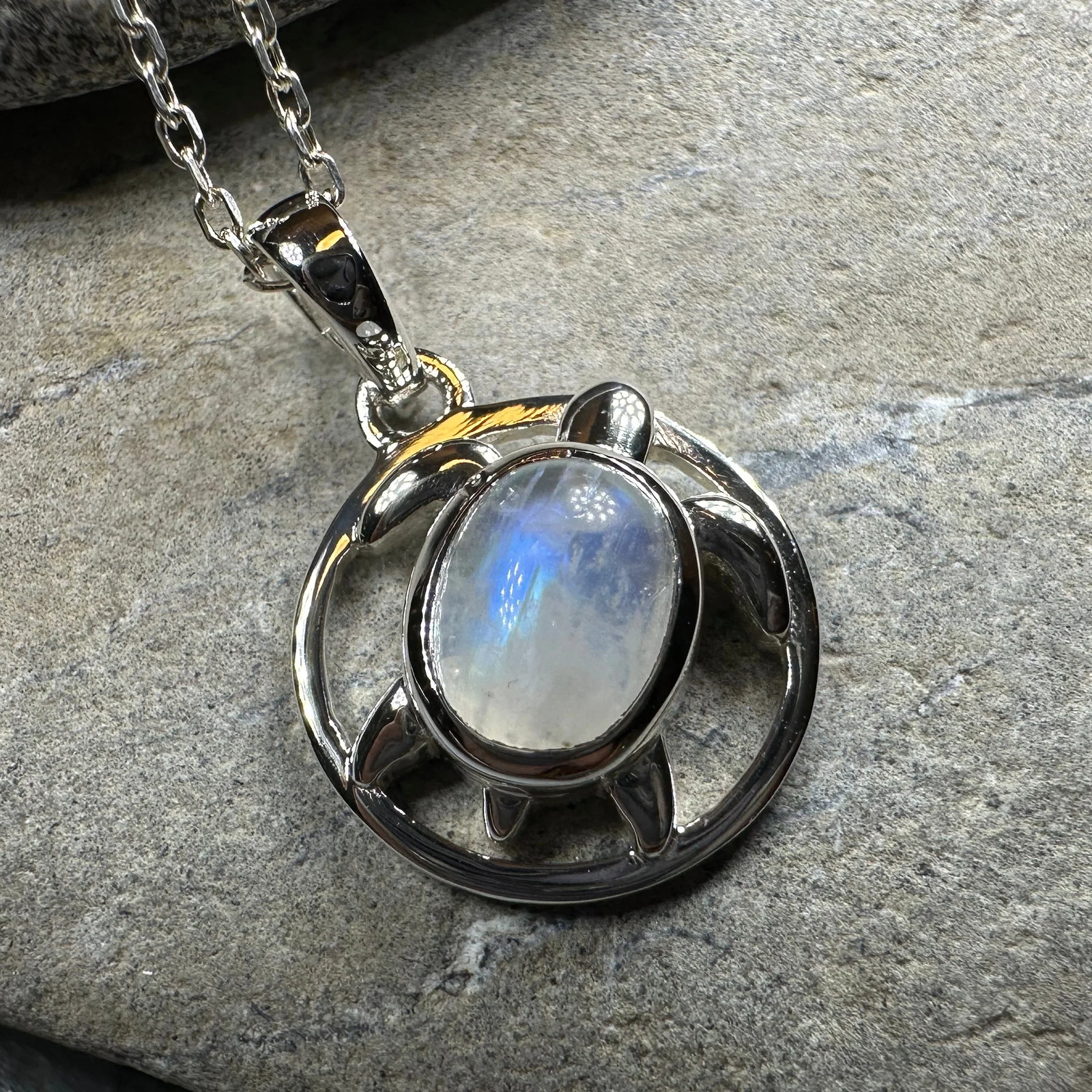 Moonstone Turtle Necklace Animal Pendant Beach Ocean Ladies Girls 925 W/CHAIN