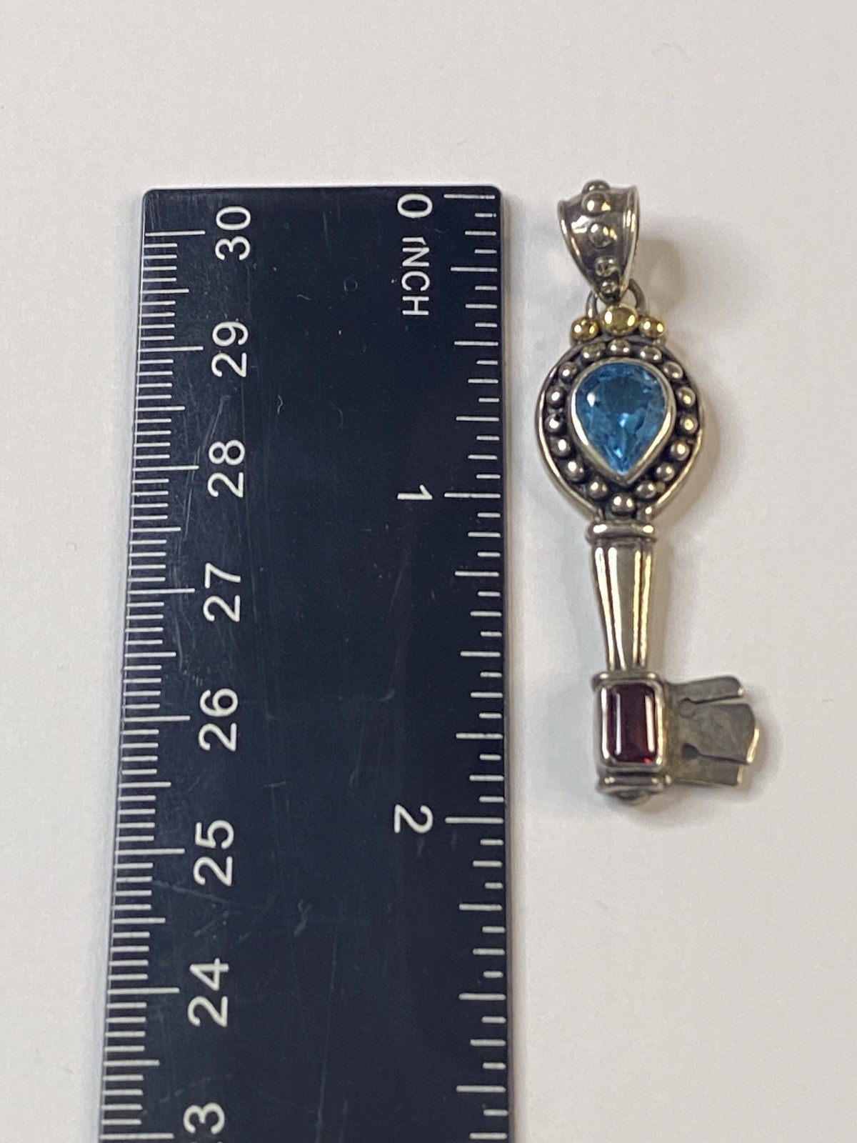 Samuel Benham Sterling Silver 18k Yellow Gold BJC Blue Heart Pink Key Pendant