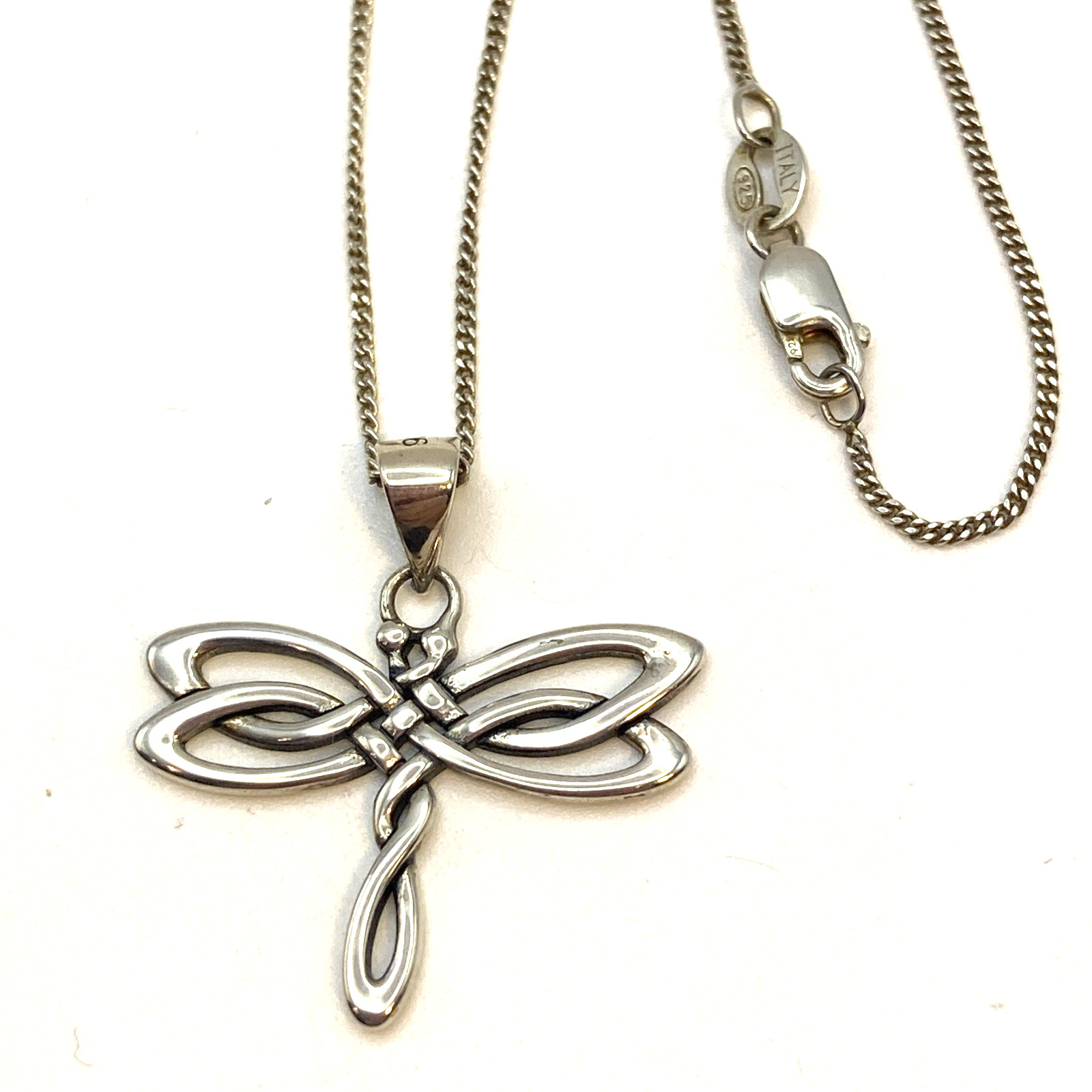 Celtic Dragonfly Pendant Necklace 925 Sterling Silver Irish Knot Insect Wings
