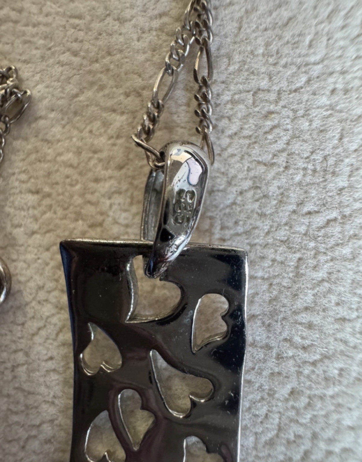 Sterling Silver Cut-Out Heart Pendant on Figaro Chain | VGC