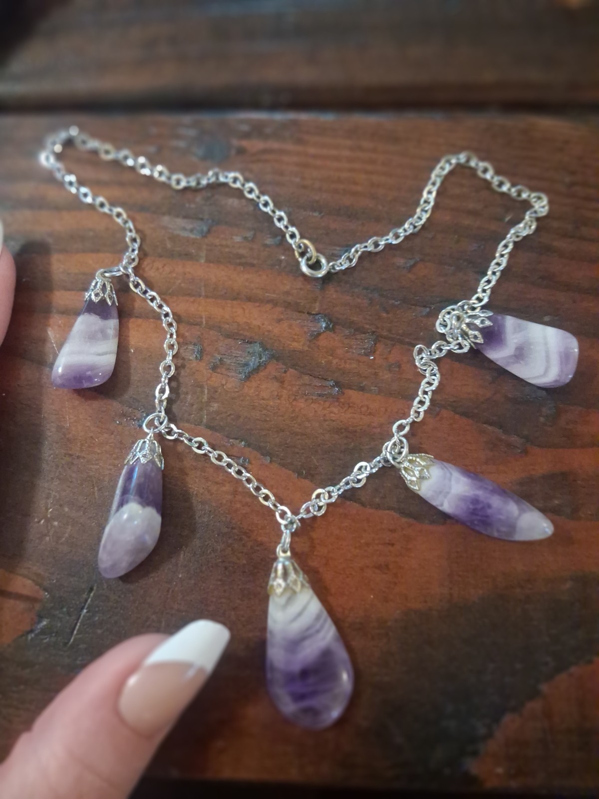 Chevron Amethyst briolette drp necklace