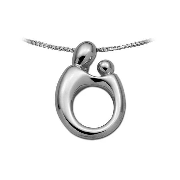 14k White Gold Plated LARGE Original Mother And Child Pendant Mom Family jewelry