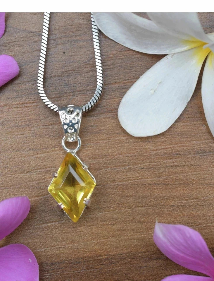 A++ Natural 20 Ct Yellow Sapphire Fancy Cut 925 Solid Silver Pendant Gemstone