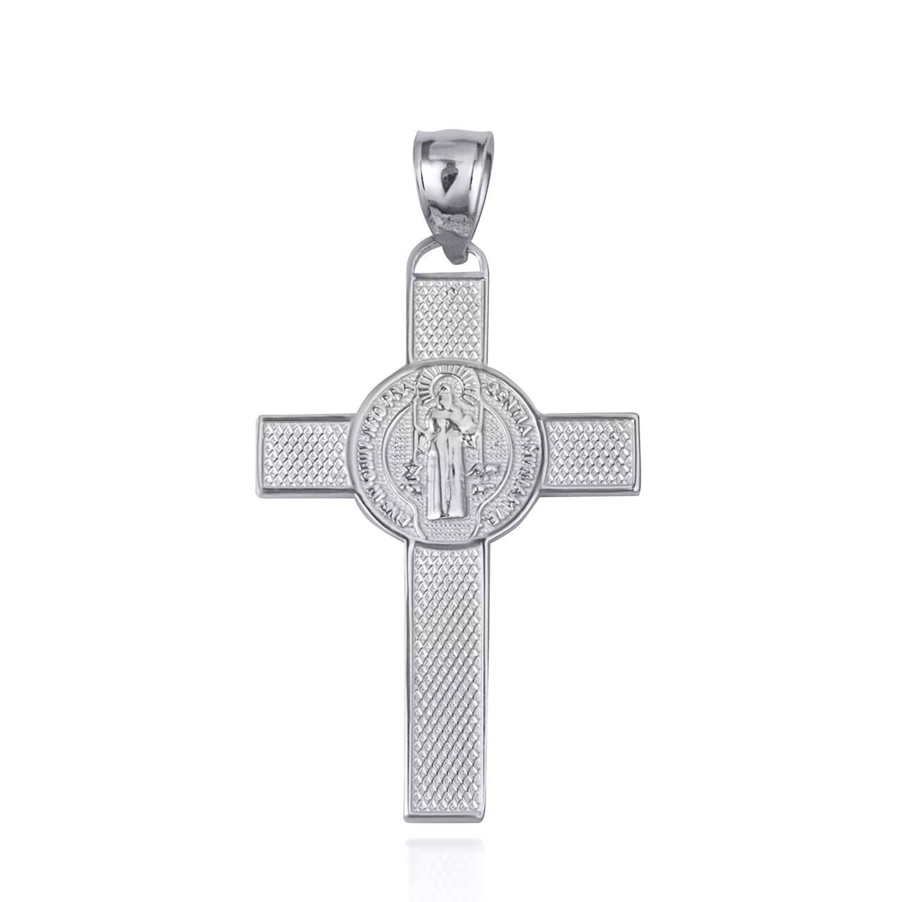 .925 Sterling Silver Saint Benedict Medal Cross Reversible Pendant Necklace S/L
