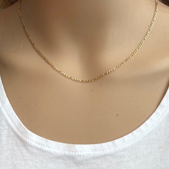 14K Solid Gold Figaro Diamond Cut 2 Tone Chain 18 inches – Width 2 MM – C22