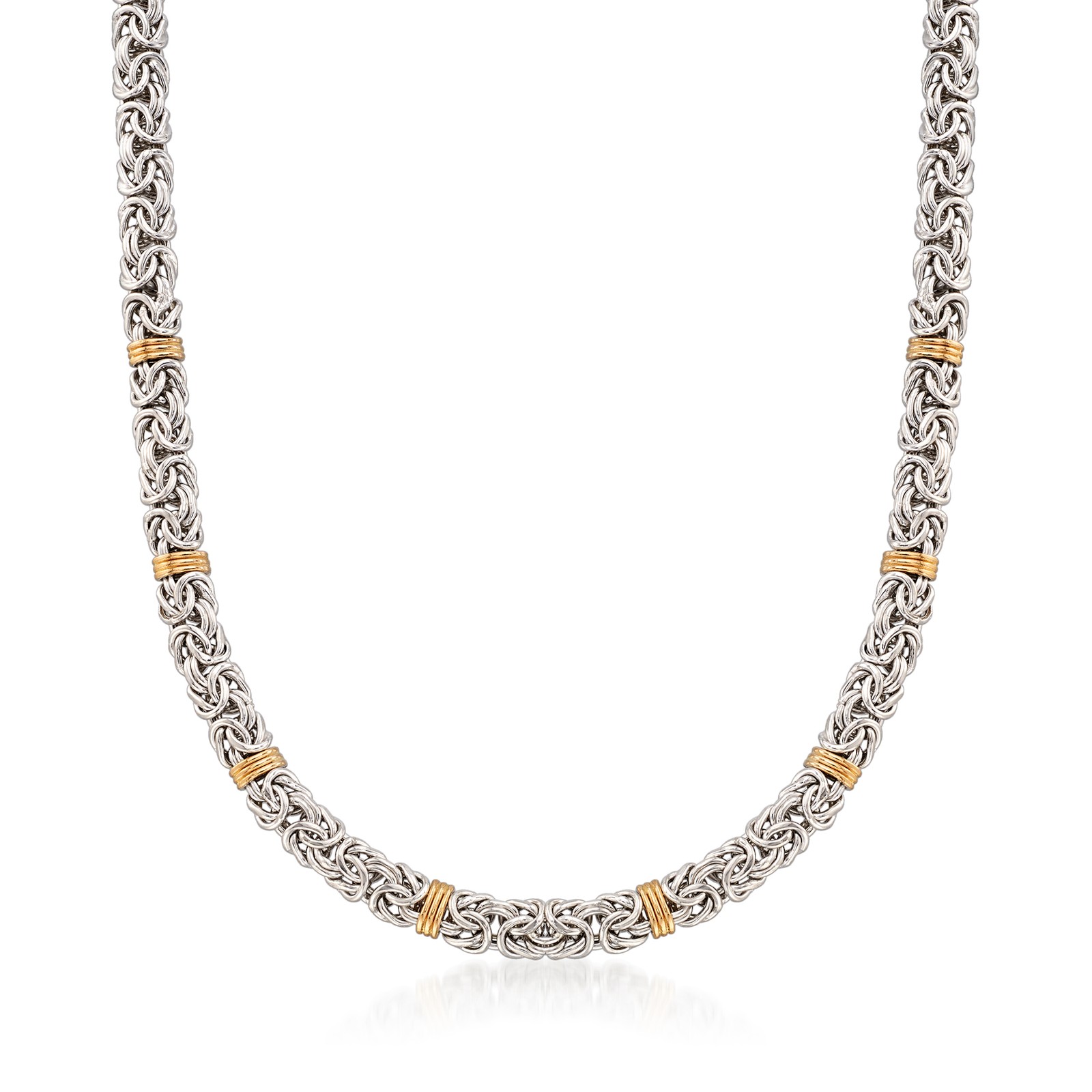 Ross-Simons Sterling Silver and 14kt Yellow Gold Byzantine Station Necklace