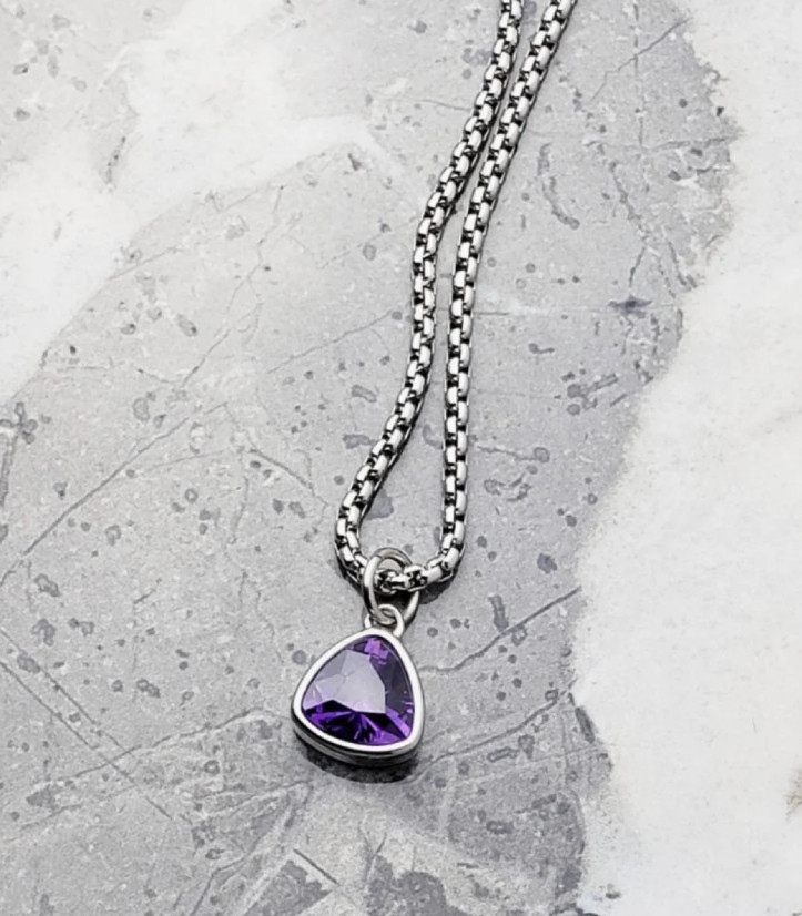 Real Trillion Cut Amethyst Gemstone Pendant 925 Sterling Silver Anniversary Gift