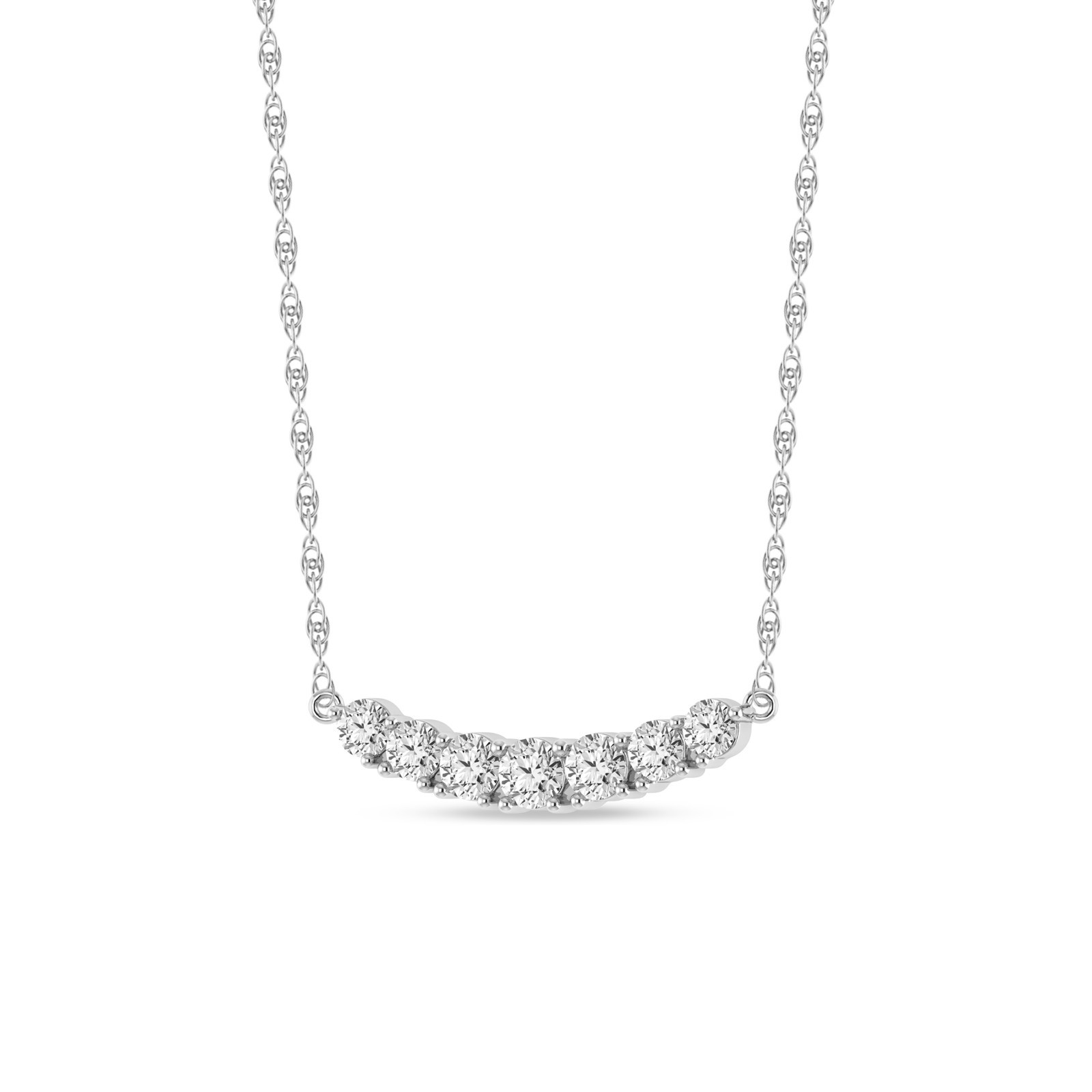 Women’s Diamond Necklace 0.77 Ct Round Seven Stone Necklace 14K White Gold