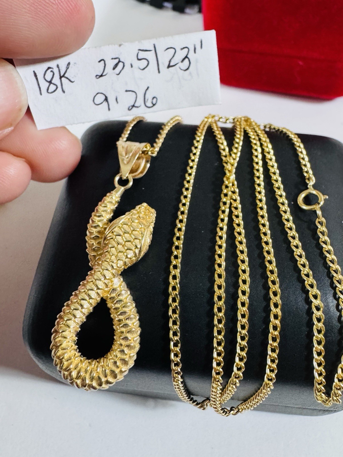 18K 750 Real Fine Mens Women’s Gold Snake Set Necklace 23.5/24” long 2.2mm 9.26g