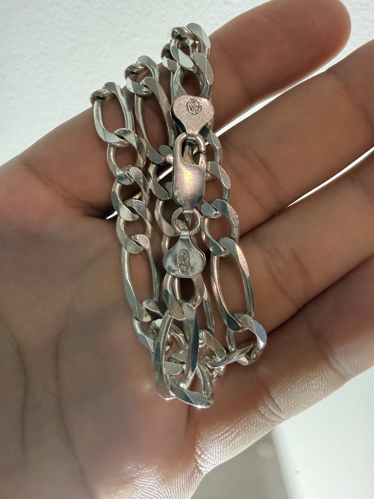 .925 Sterling Silver Figaro Link 14″ Necklace Very Nice Made In Italy Figaro HVY