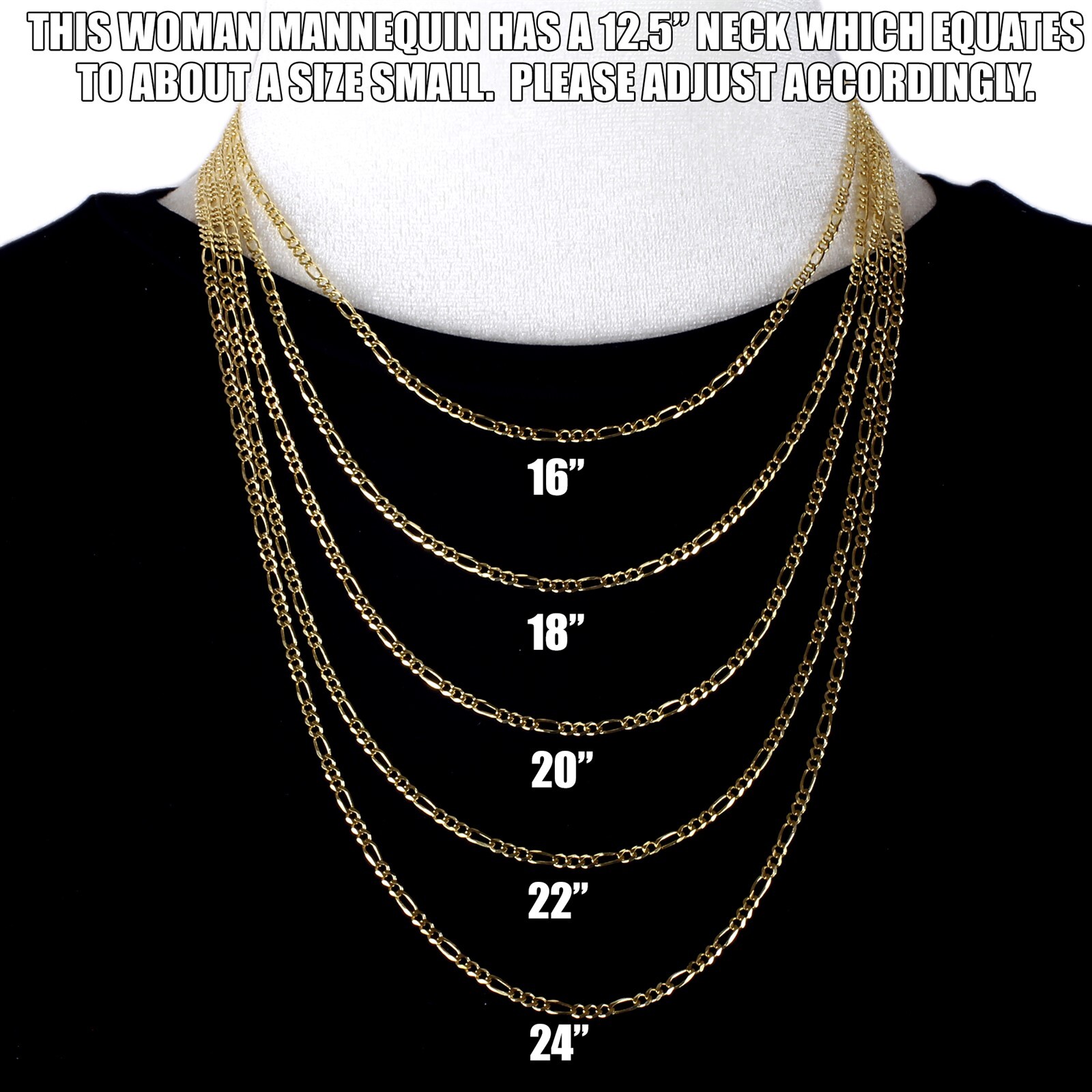 Guaranteed Genuine Solid 10K Gold Figaro 3+1 Link Chain Necklace All Sizes