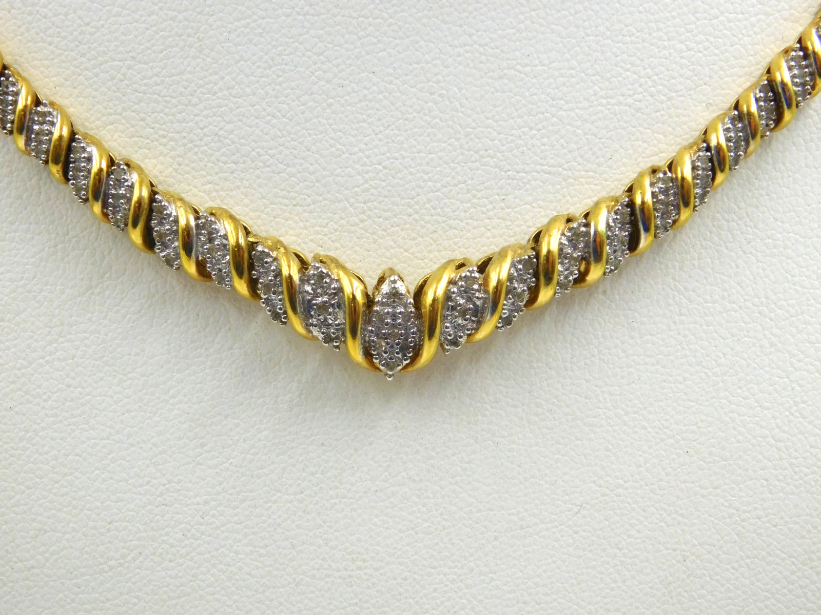 Lovely Sterling Silver Vermeil Diamond V Necklace / 18″