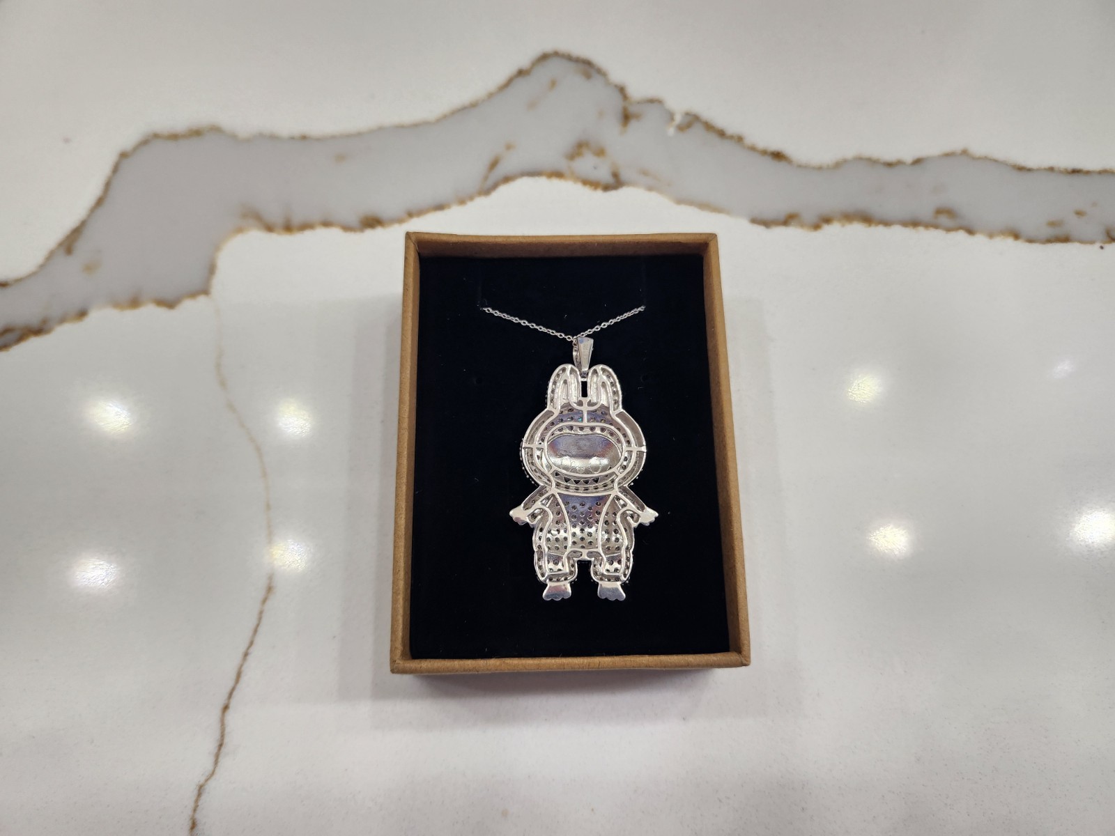 2.5 CT Lab Diamond Necklace with Labubu Doll Pendant 925 Sterling Silver & Pink