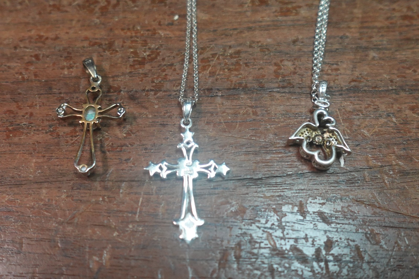 LOT OF 3 STERLING SILVER JEWELRY ITEMS CROSS ANGEL 2 W CHAIN