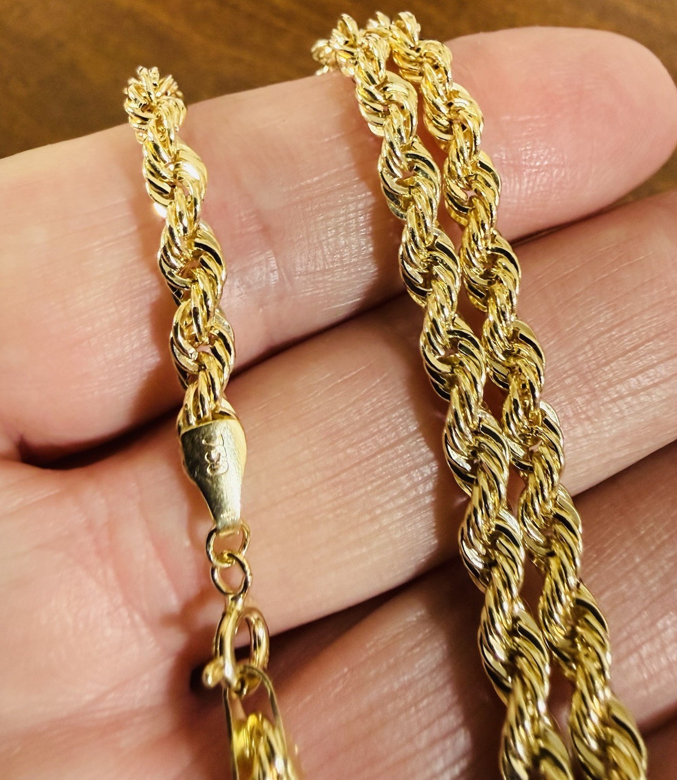 Genuine 18K 750 Real Gold Rope Chain Gold Necklace 23.5/24long 9.43g 4mm Unisex