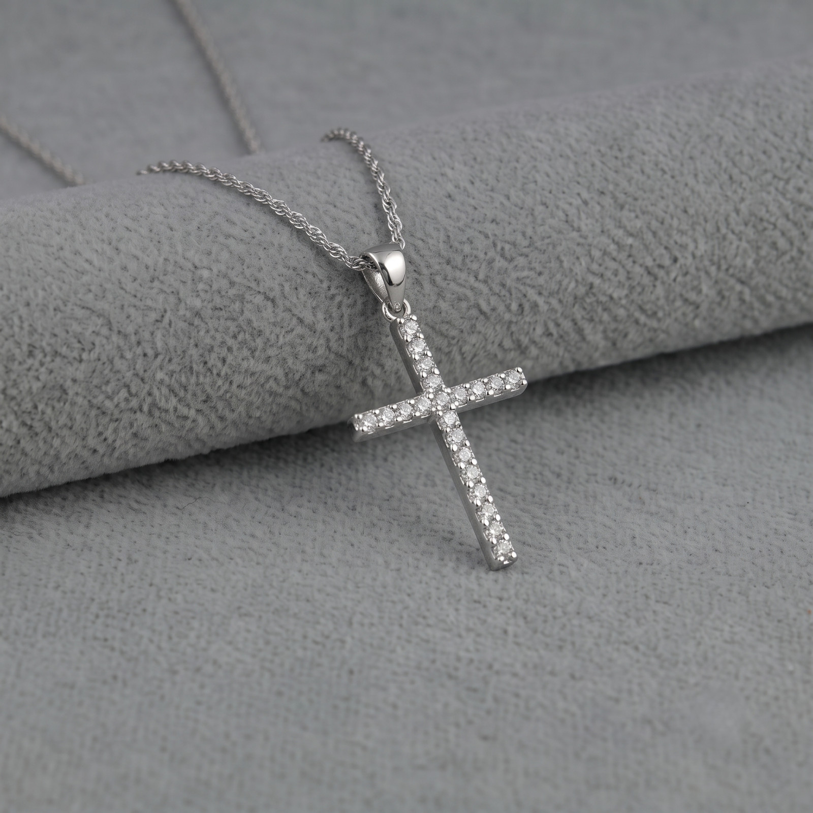 Round Cut Lab Grown Diamond 14K Gold Minimalist Cross Fine Pendant For Gift