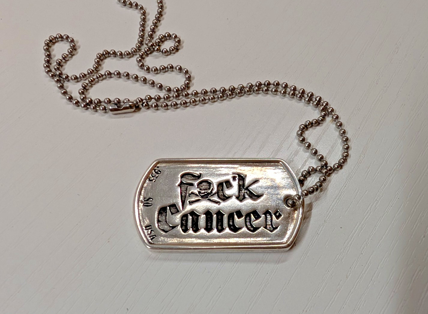 Speakeasy Original Fxck Cancer .935 Silver Heavy 1oz Dog Tag Pendant 22/25