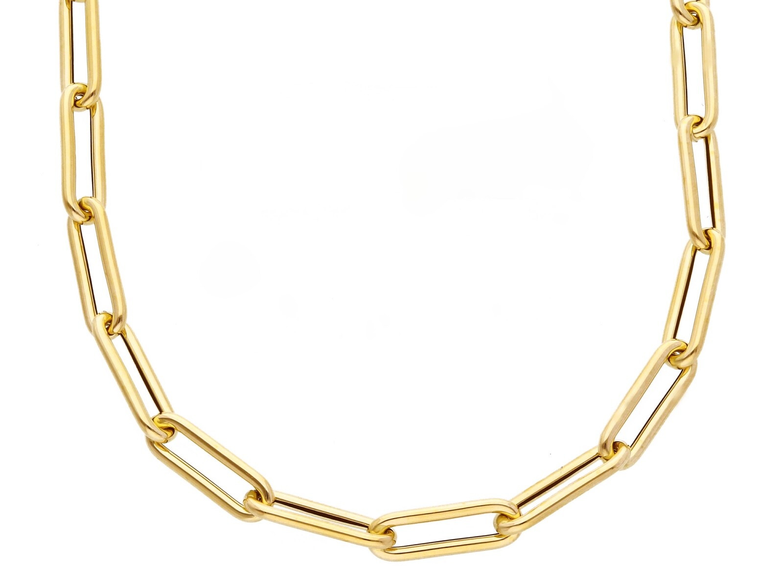 18K YELLOW GOLD CHAIN ROUNDED OVAL PAPER CLIP 3x9mm LINK, 17.7″ 45cm, ITALY MADE