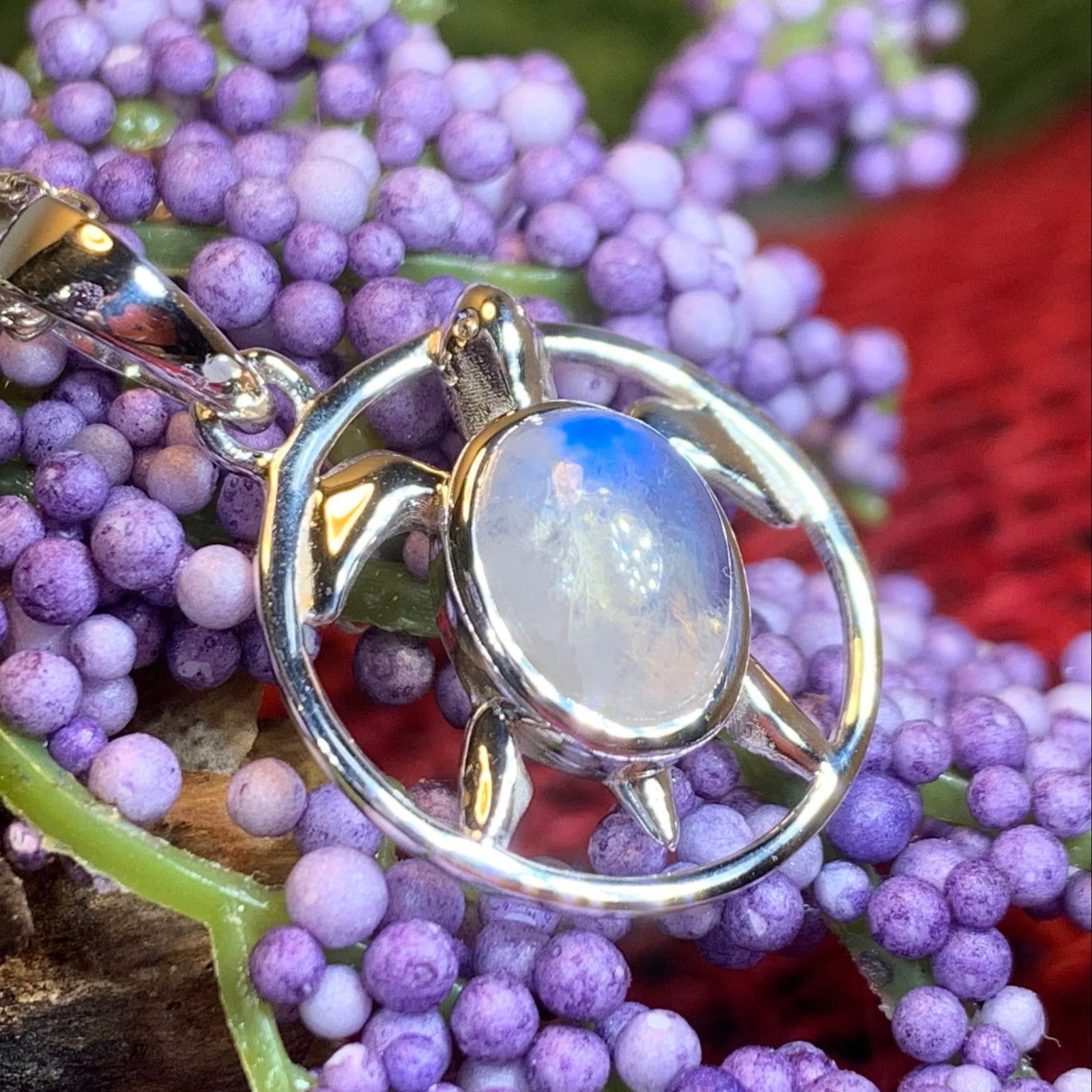 Moonstone Turtle Necklace Animal Pendant Beach Ocean Ladies Girls 925 W/CHAIN