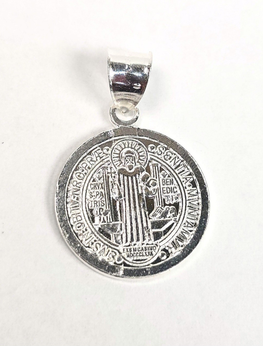 St Benedict Medal Pendant Round 925 Sterling Silver San Benito Charm 24mm